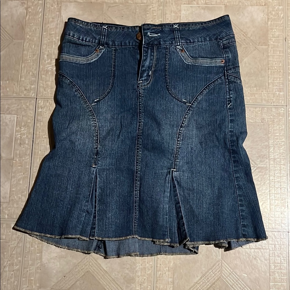Rewind Blue and Gold Knee-Length Trumpet Skirt